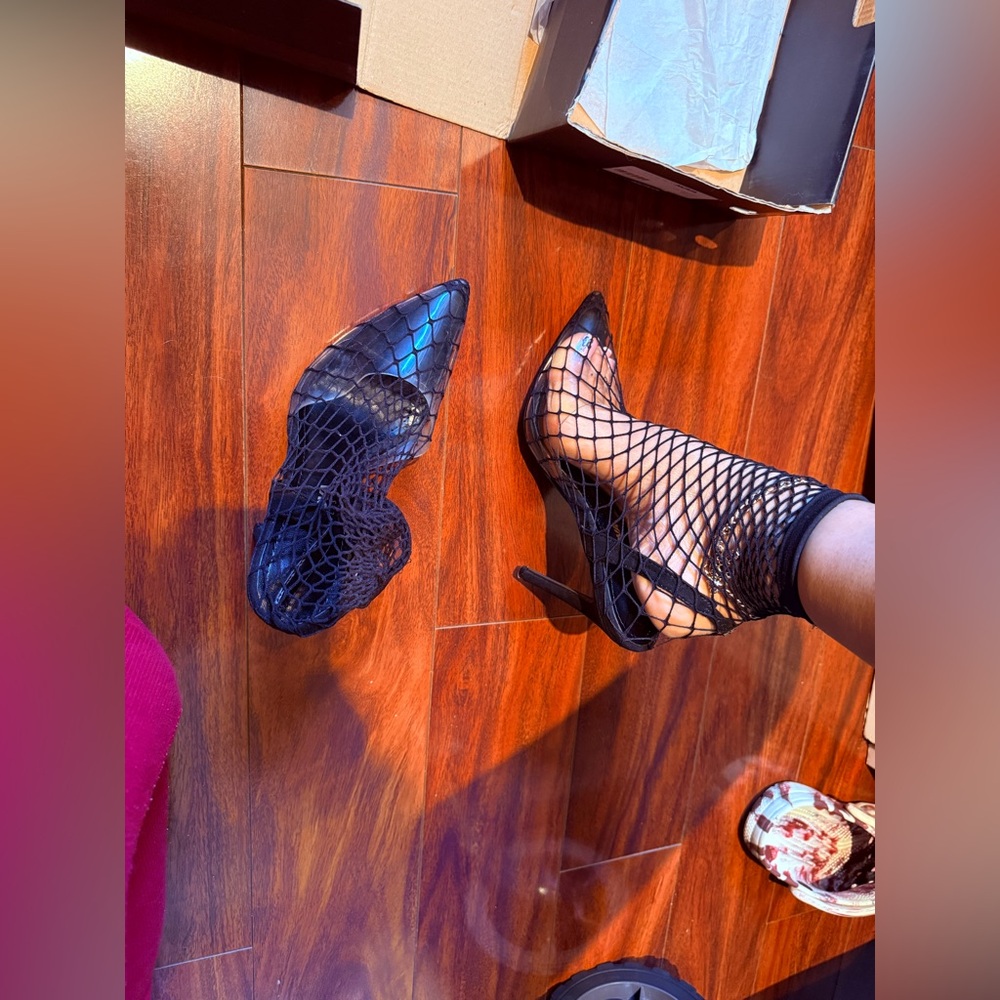 Fashion Nova Black Fishnet Pointed-Toe Stiletto Heels - Picture 6 of 7
